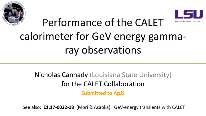 performance of the calet calorimeter for gev energy gamma