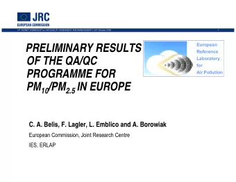 PRELIMINARY RESULTS  Reference  OF THE QA/QC  Laboratory  for  PROGRAMME FOR  Air Pollution PM 10