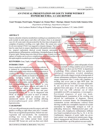 HYPERURICEMIA: A CASE REPORT  AN UNUSUAL PRESENTATION OF GOUTY TOPHI WITHOUT  ERAS JOURNAL OF