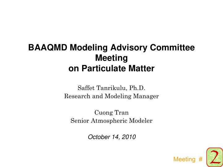 baaqmd modeling advisory committee meeting on particulate