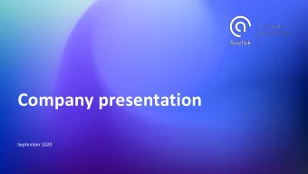 Company presentation  September 2020  Disclaimer  This presentation contains forward-looking