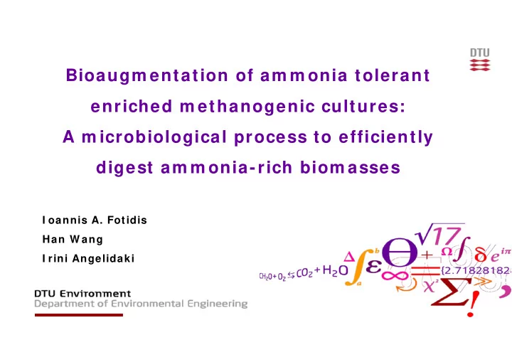 bioaugm entation of am m onia tolerant enriched m