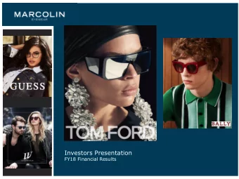 Investors Presentation  FY18 Financial Results  Disclaimer  IMPORTANT: You must read the following