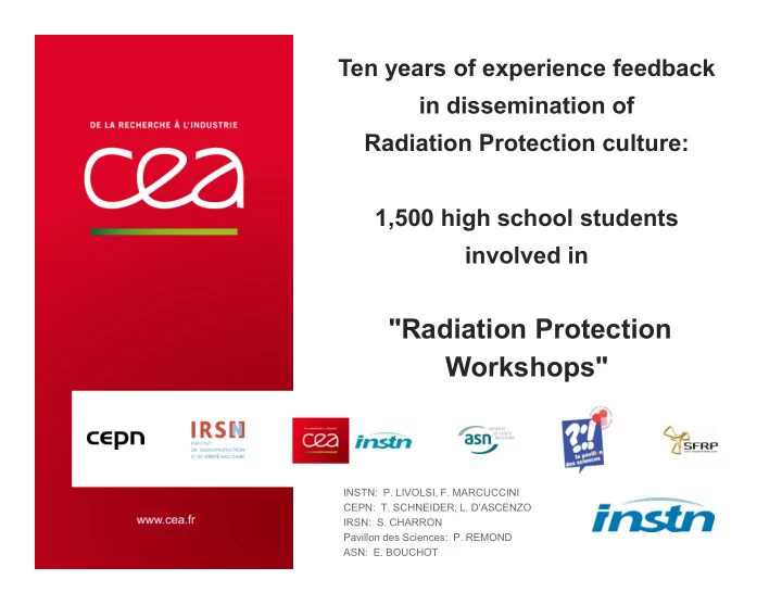 radiation protection workshops