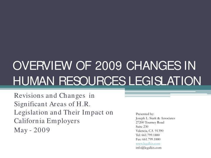 overview of 2009 changes in human resources legislation