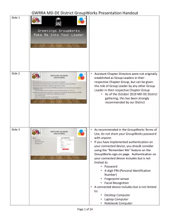 GWRRA MD-DE District GroupWorks Presentation Handout  Slide 1  Your text here  Greetings GroupWorks