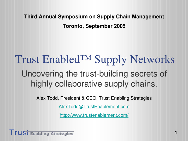 trust enabled supply networks
