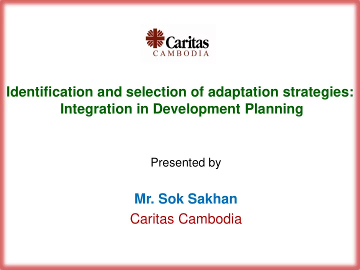 identification and selection of adaptation strategies