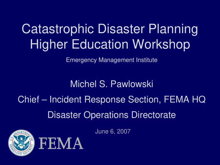 catastrophic disaster planning higher education workshop