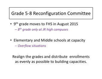 Grade 5-8 Reconfiguration Committee  9 th grade moves to FHS in August 2015  8 th grade only