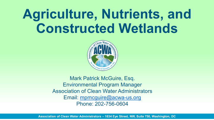 agriculture nutrients and constructed wetlands