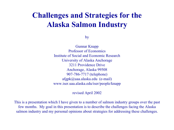 challenges and strategies for the alaska salmon industry