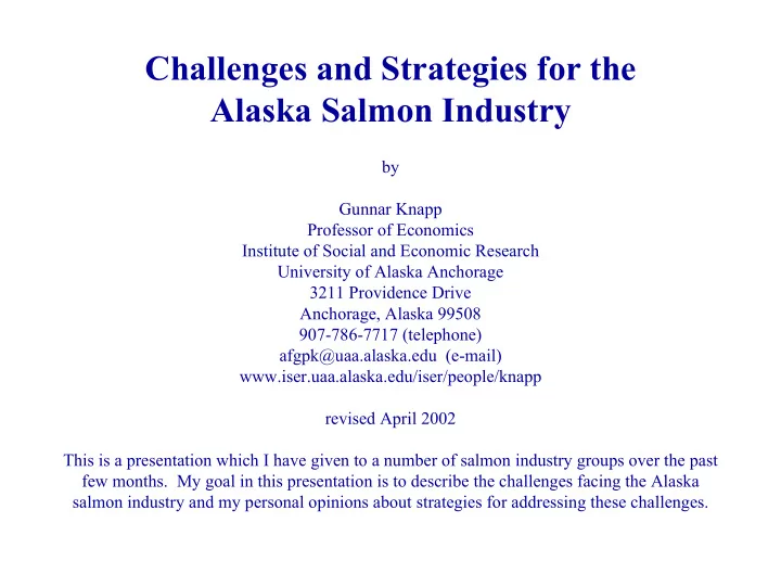 challenges and strategies for the alaska salmon industry