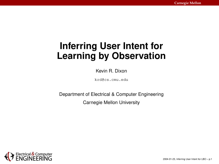 inferring user intent for learning by observation