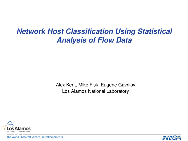 network host classification using statistical analysis of