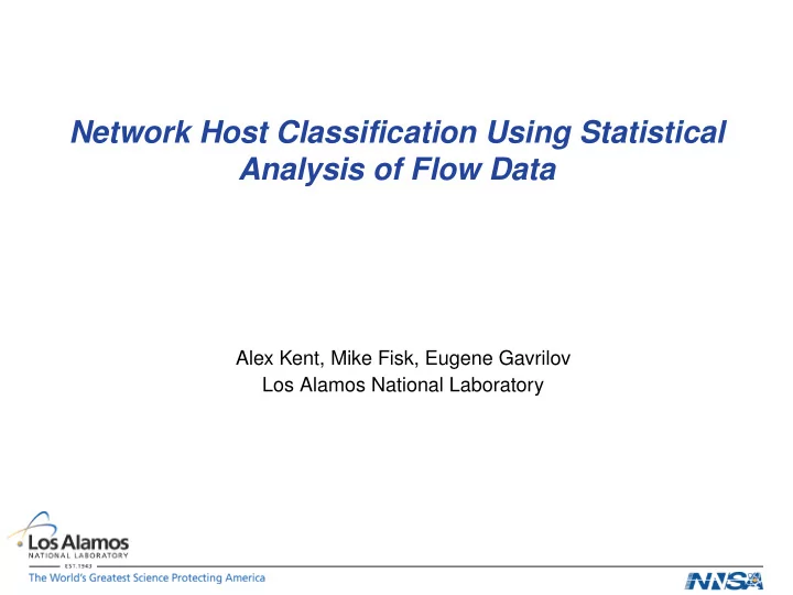 network host classification using statistical analysis of