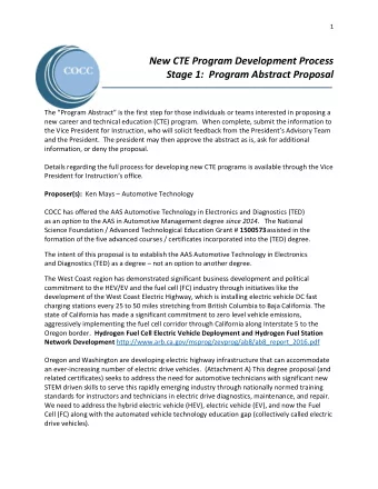 New CTE Program Development Process Stage 1:  Program Abstract Proposal  The Program Abstract