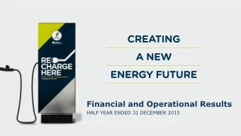 Financial and Operational Results  HALF YEAR ENDED 31 DECEMBER 2015  VECTOR LIMITED  Disclaimer