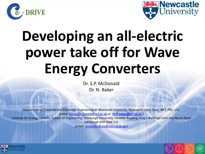 developing an all electric power take off for wave energy