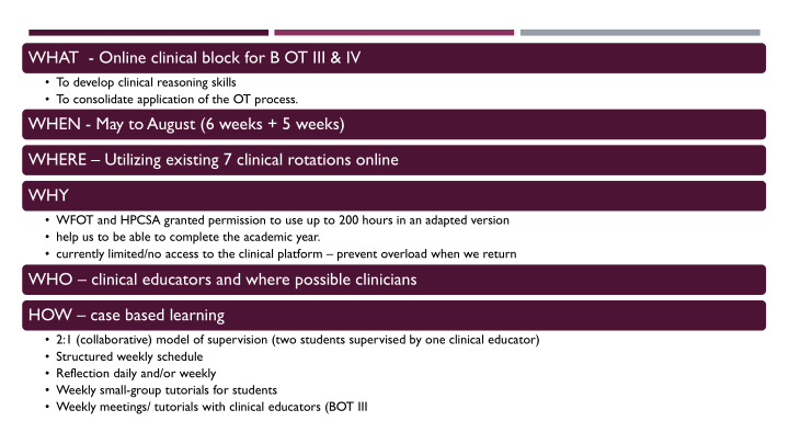 what online clinical block for b ot iii iv