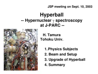 Hyperball -- Hypernuclear  spectroscopy  at J-PARC --  H. Tamura  Tohoku Univ.  1.Physics