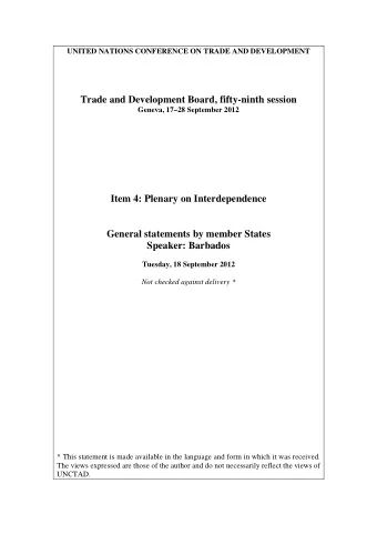 Trade and Development Board, fifty-ninth session  Geneva, 1728 September 2012  Item 4: Plenary
