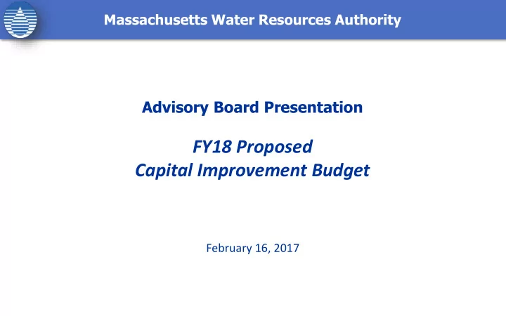 fy18 proposed capital improvement budget