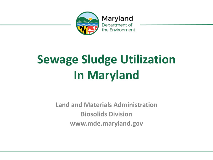 sewage sludge utilization in maryland