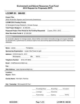 LCCMR ID: 066-B2  Project Title:  Urban Anaerobic Digester and Community Greenhouse  LCCMR 2010