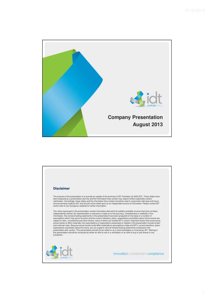 company presentation august 2013