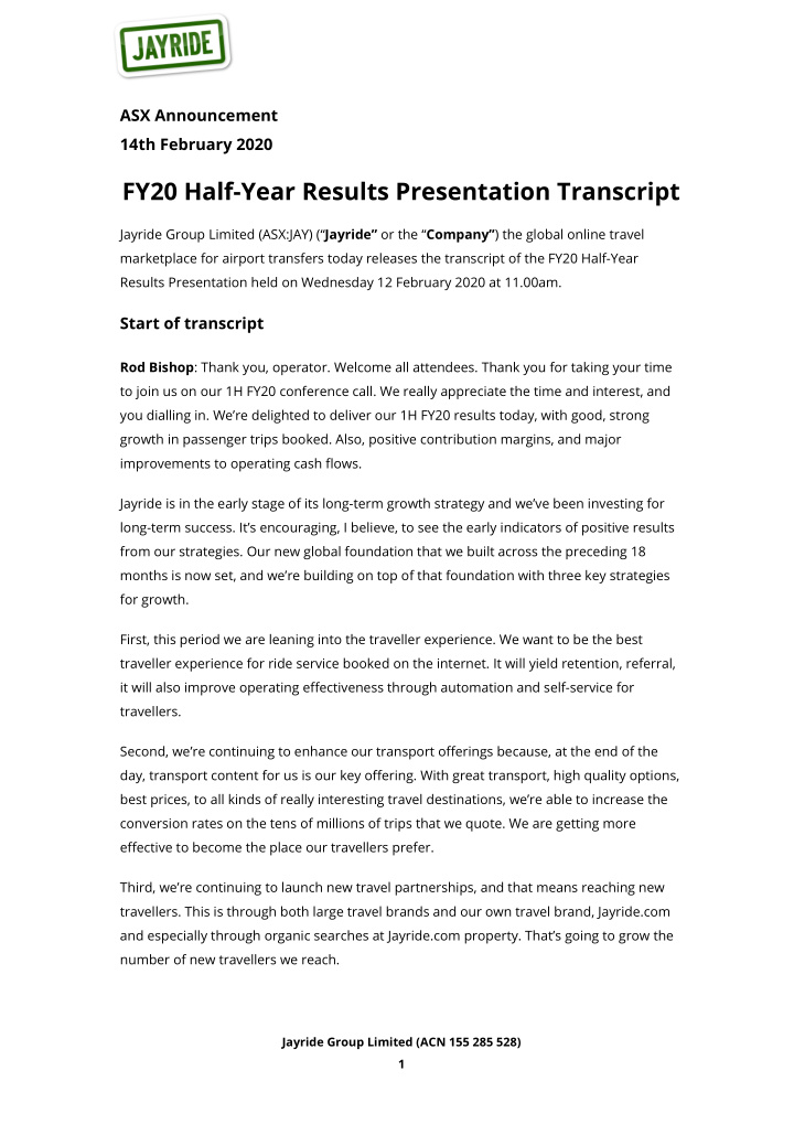 fy20 half year results presentation transcript