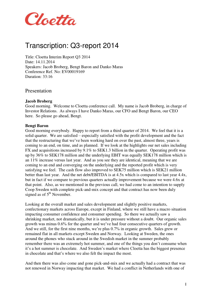 transcription q3 report 2014