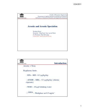 Introduction  Ghent University  Arsenic Speciation  Inorganic  Pentavalent  (AsV)  Trivalent