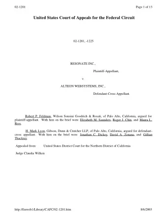 United States Court of Appeals for the Federal Circuit  02-1201, -1225  RESONATE INC.,