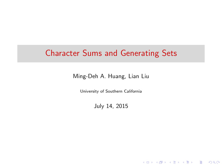 character sums and generating sets