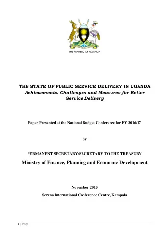 Ministry of Finance, Planning and Economic Development November 2015  Serena International