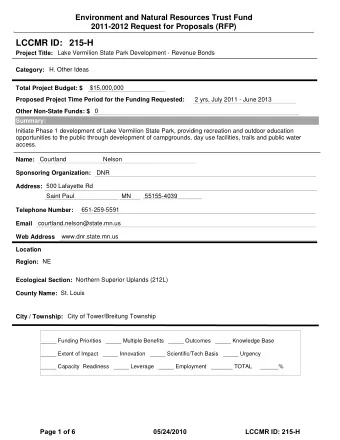 LCCMR ID: 215-H  Project Title:  Lake Vermilion State Park Development - Revenue Bonds  Category: