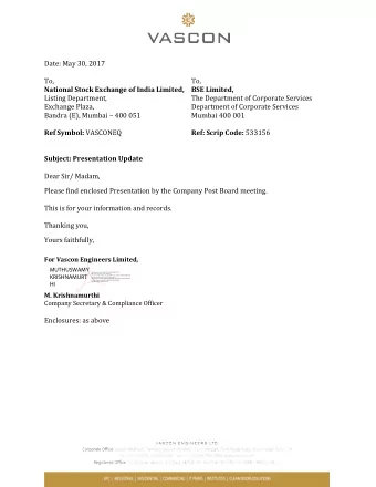 Date: May 30, 2017  To,  To,  National Stock Exchange of India Limited,  BSE Limited,  Listing