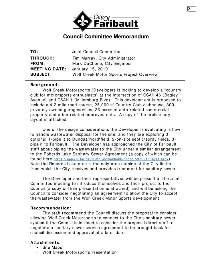 3 council committee memorandum to joint council committee