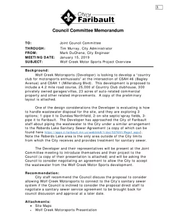 3.  Council Committee Memorandum TO:  Joint Council Committee THROUGH: Tim Murray, City