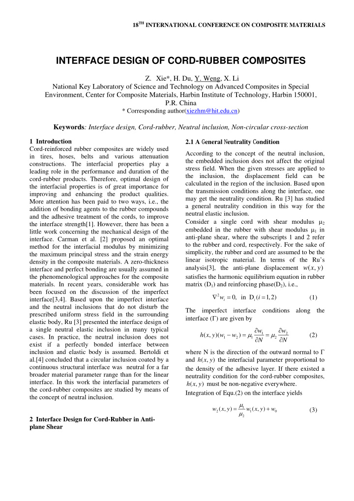 interface design of cord rubber composites