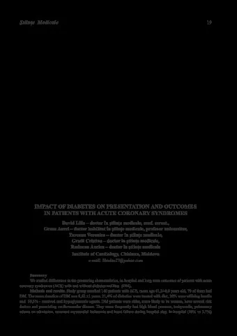 IMPACT OF DIABETES ON PRESENTATION AND OUTCOMES  IN PATIENTS WITH ACUTE CORONARY SYNDROMES David