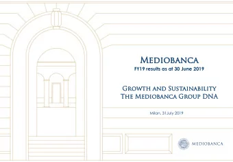 Med  edioban  banca  ca  FY19 results as at 30 June 2019  Growth  th and Sustain  ainab  abilit