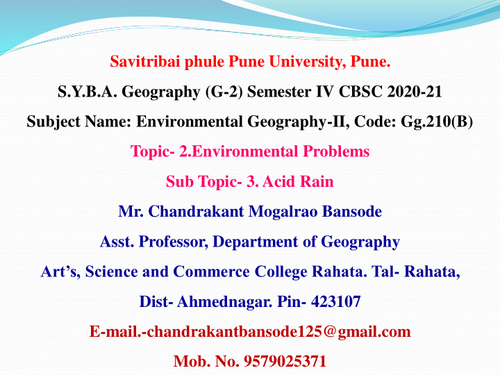 topic 2 environmental problems sub topic 3 acid rain