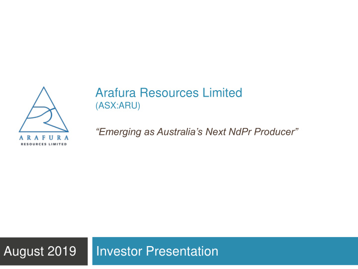 august 2019 investor presentation important notice