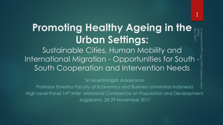 1 promoting healthy ageing in the urban settings