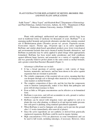 PLANT EXTRACTS FOR REPLACEMENT OF METHYL BROMIDE: PRE-  AND POST-PLANT APPLICATIONS. Sadik Tuzun* 1