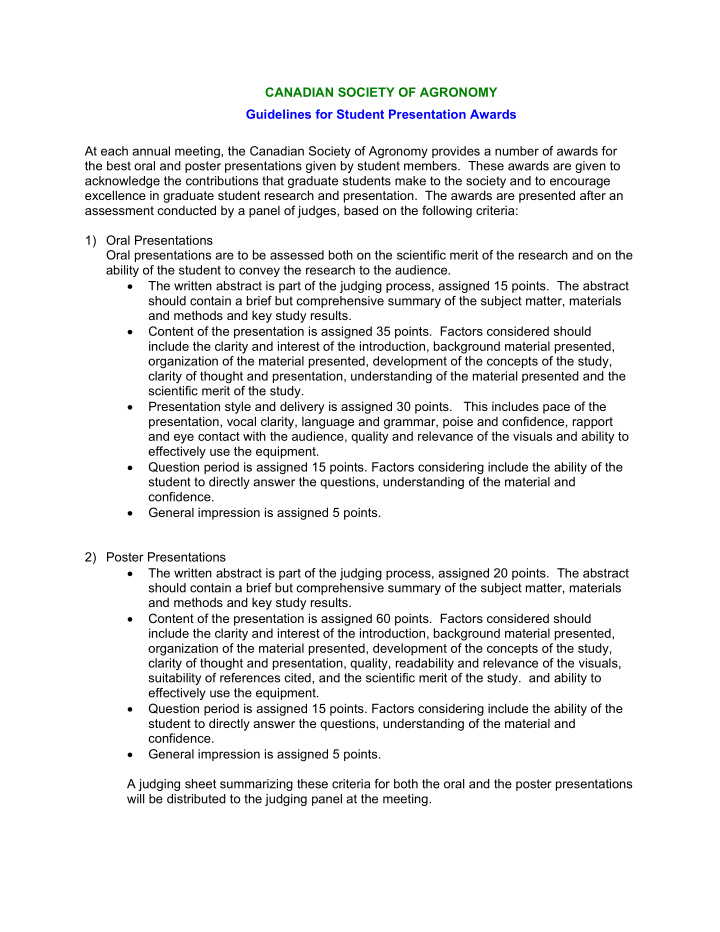 canadian society of agronomy guidelines for student