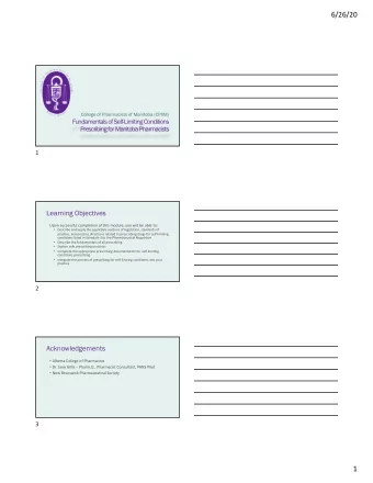 6/26/20  College of Pharmacists of Manitoba (CPhM)  Fundamentals of Self-Limiting Conditions