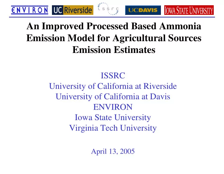 an improved processed based ammonia emission model for